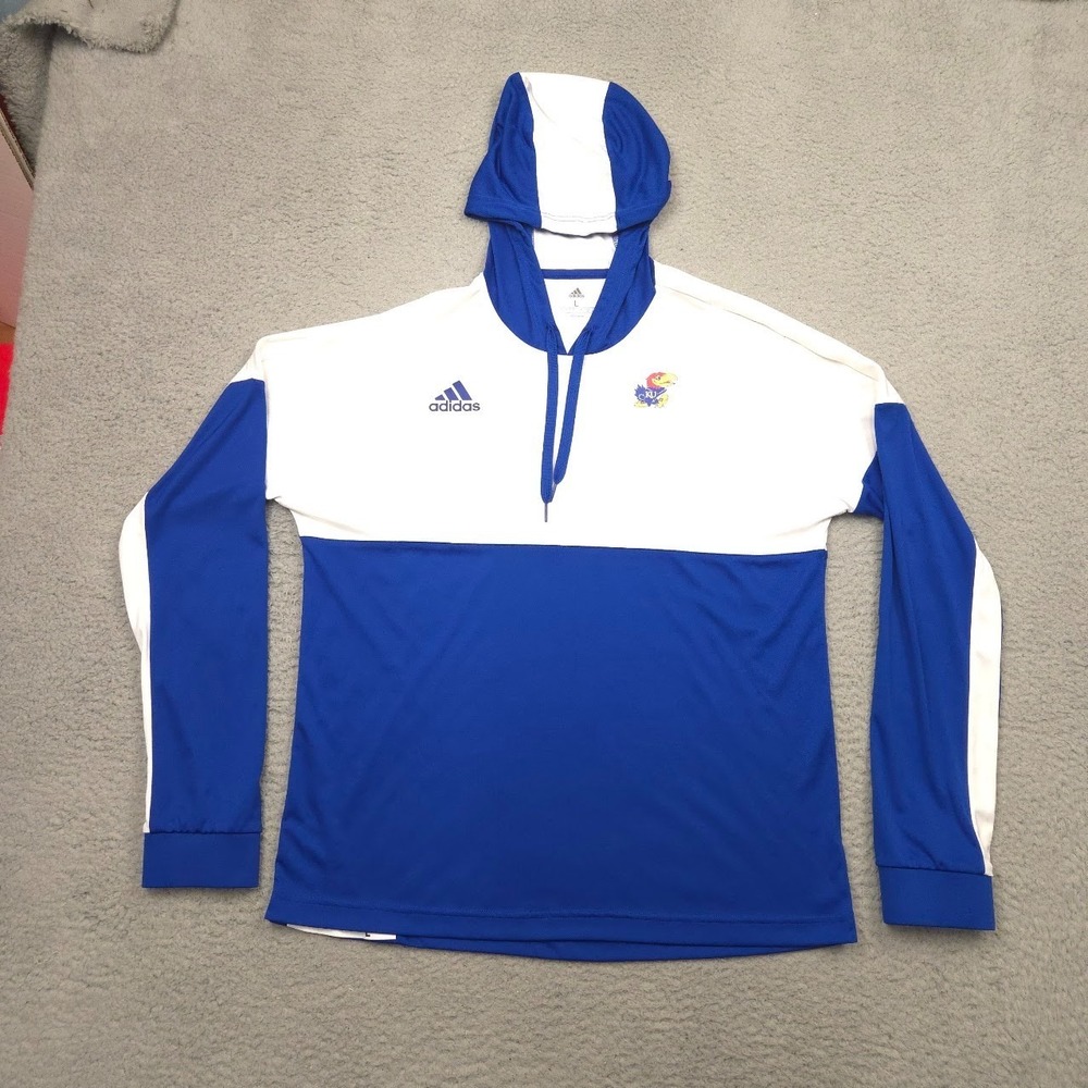 Adidas Kansas‎ Jayhawks Hoodie Mens Large Blue White KU Player ID Pullover
